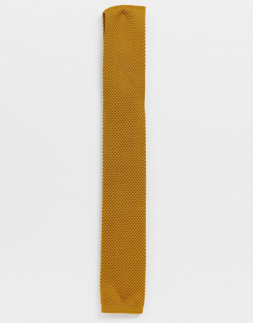 Twisted Tailor knitted tie in mustard