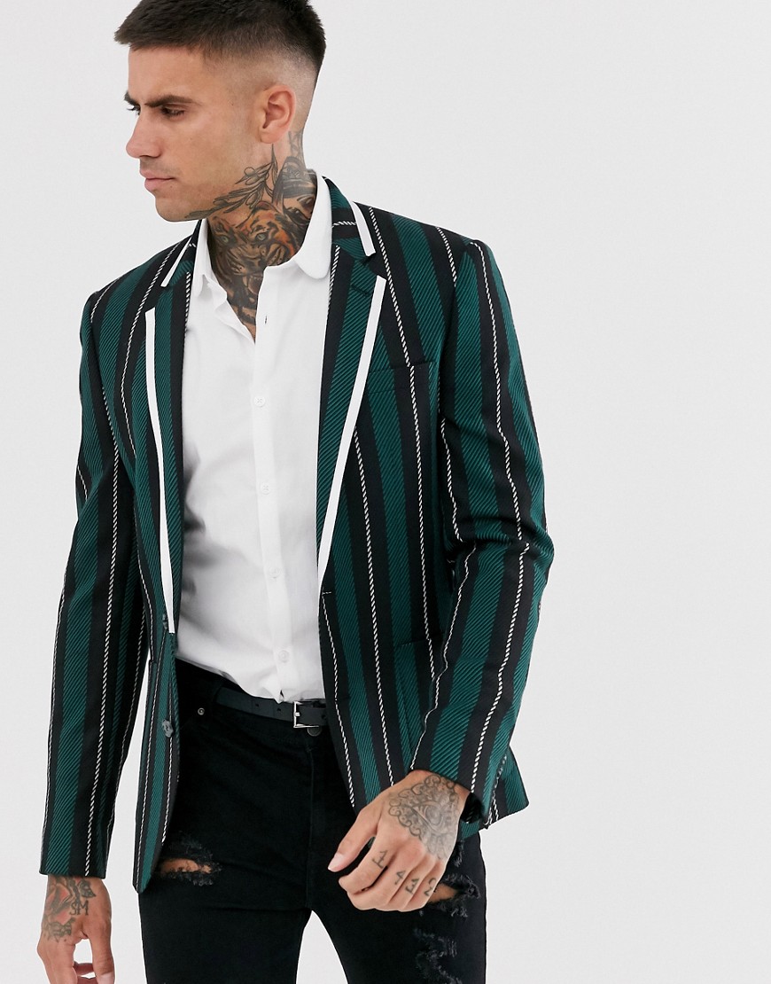 ASOS DESIGN skinny blazer with wide stripe in black