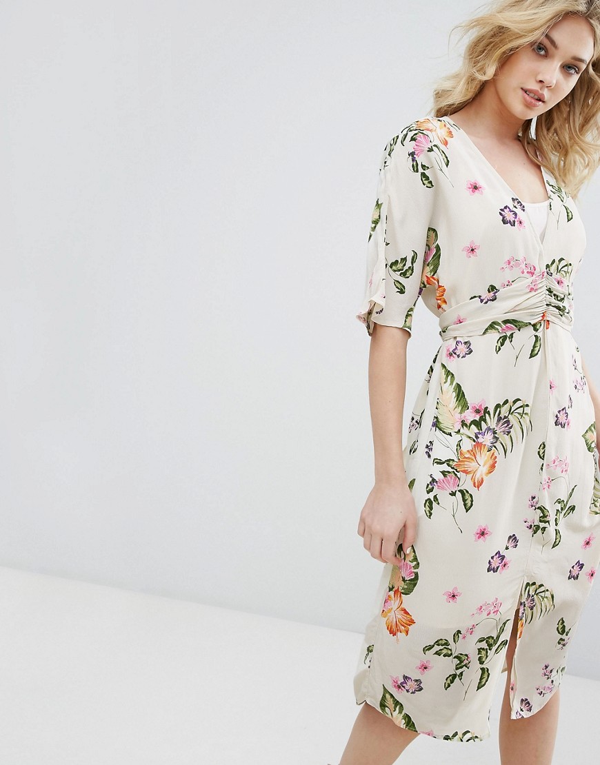 Vero Moda Floral Print Wrap Midi Dress - Moonbeam
