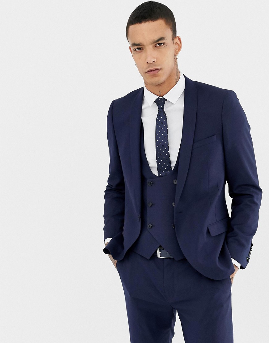 Twisted Tailor Hemmingway super skinny wool mix suit jacket in navy