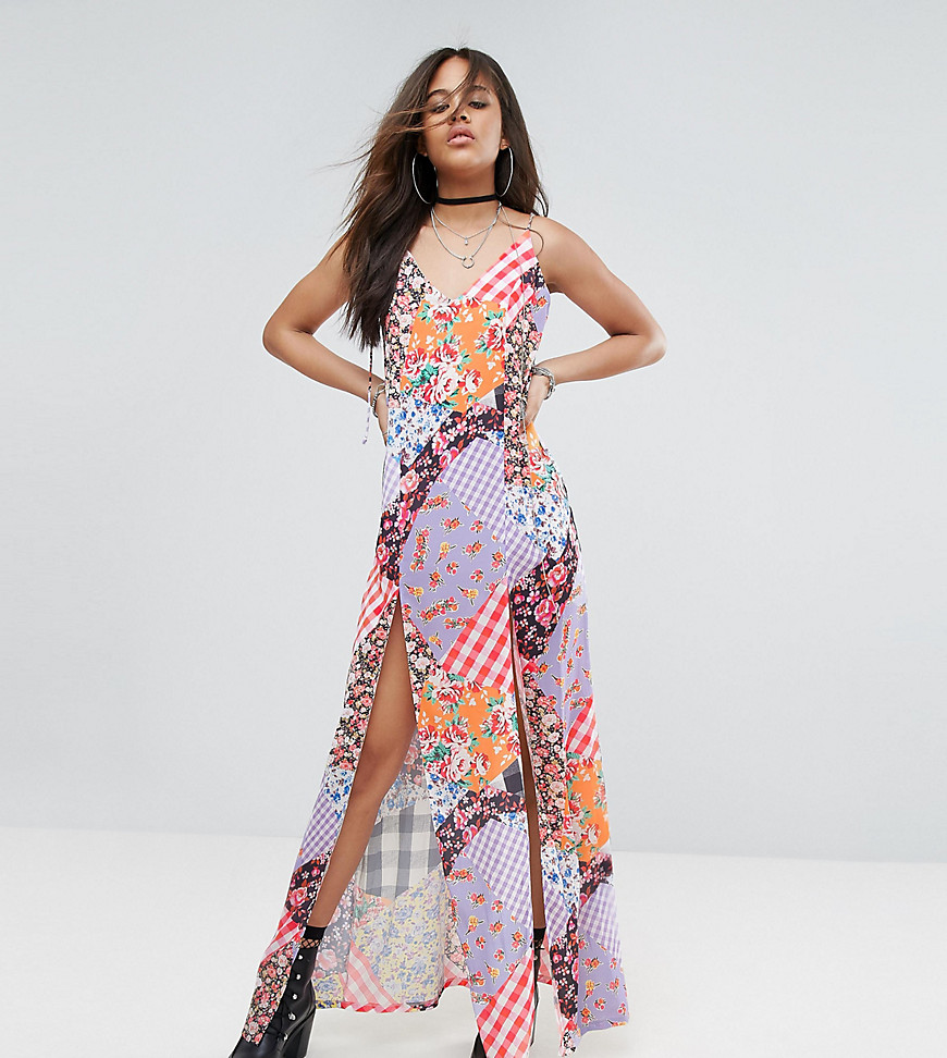 Jaded London Tall Mix Print Maxi With Bow Tie Shoulder Detail - Multi