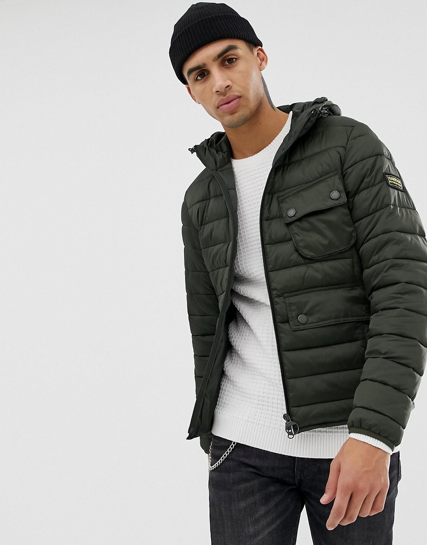 Barbour International Ousten hooded quilted jacket in olive