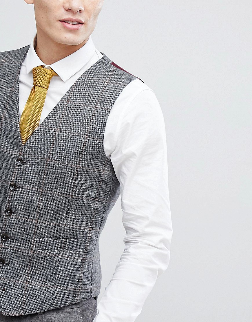 Burton Menswear Slim Waistcoat In Grey Check - Grey