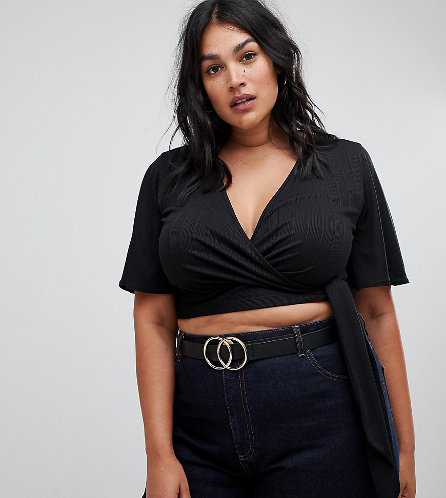 New Look Curve wrap top in black