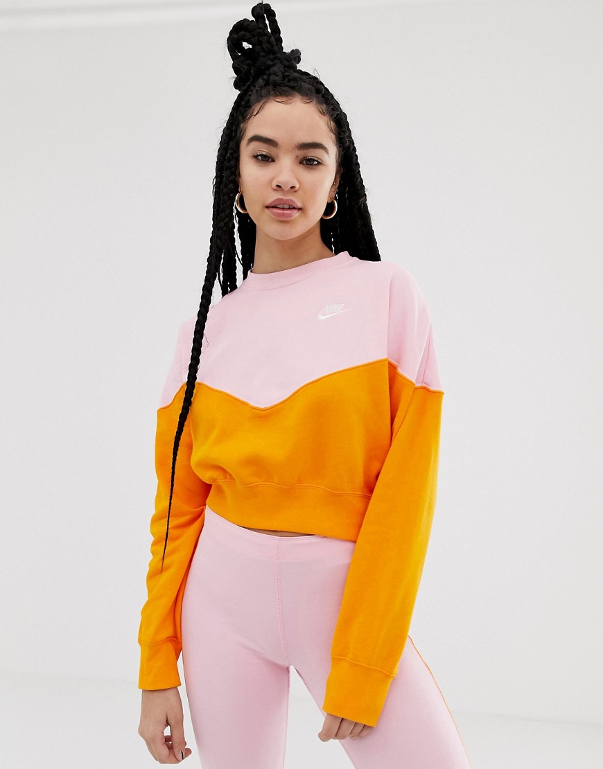 Nike Heritage Pink And Orange Colourblock Sweatshirt