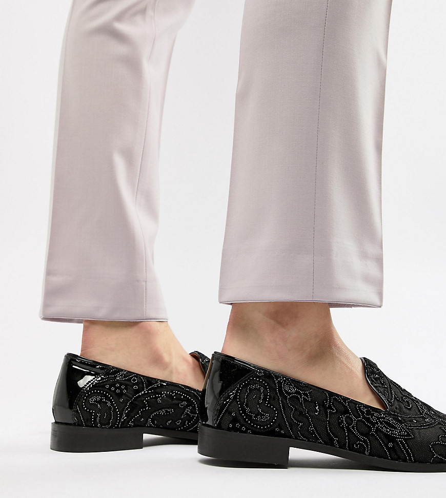 House Of Hounds Wide Fit Hawk loafers in black chiffon