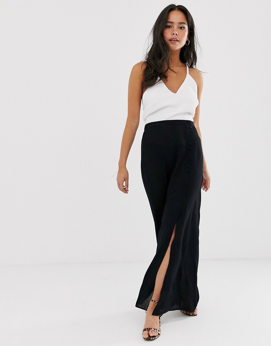 ASOS DESIGN crinkle maxi skirt with self covered buttons