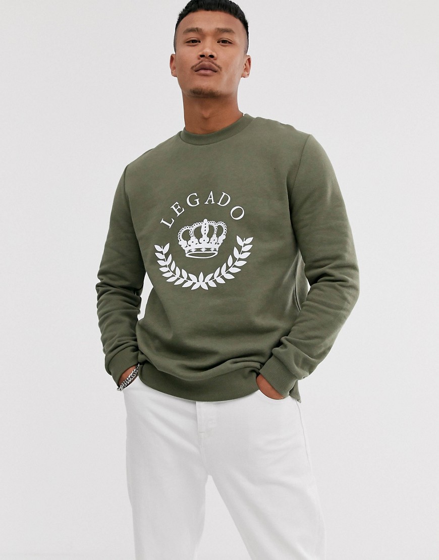 ASOS DESIGN sweatshirt with crown print in khaki