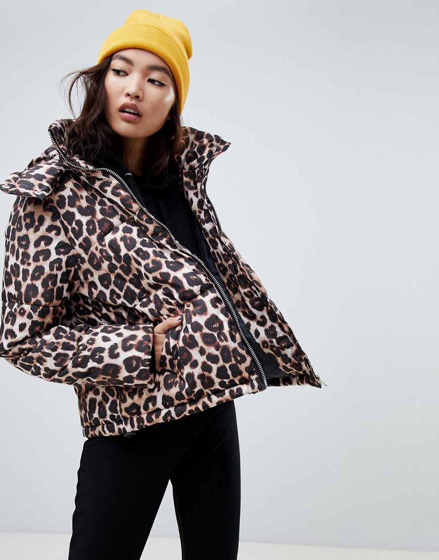 Na-kd leopard print padded jacket in brown