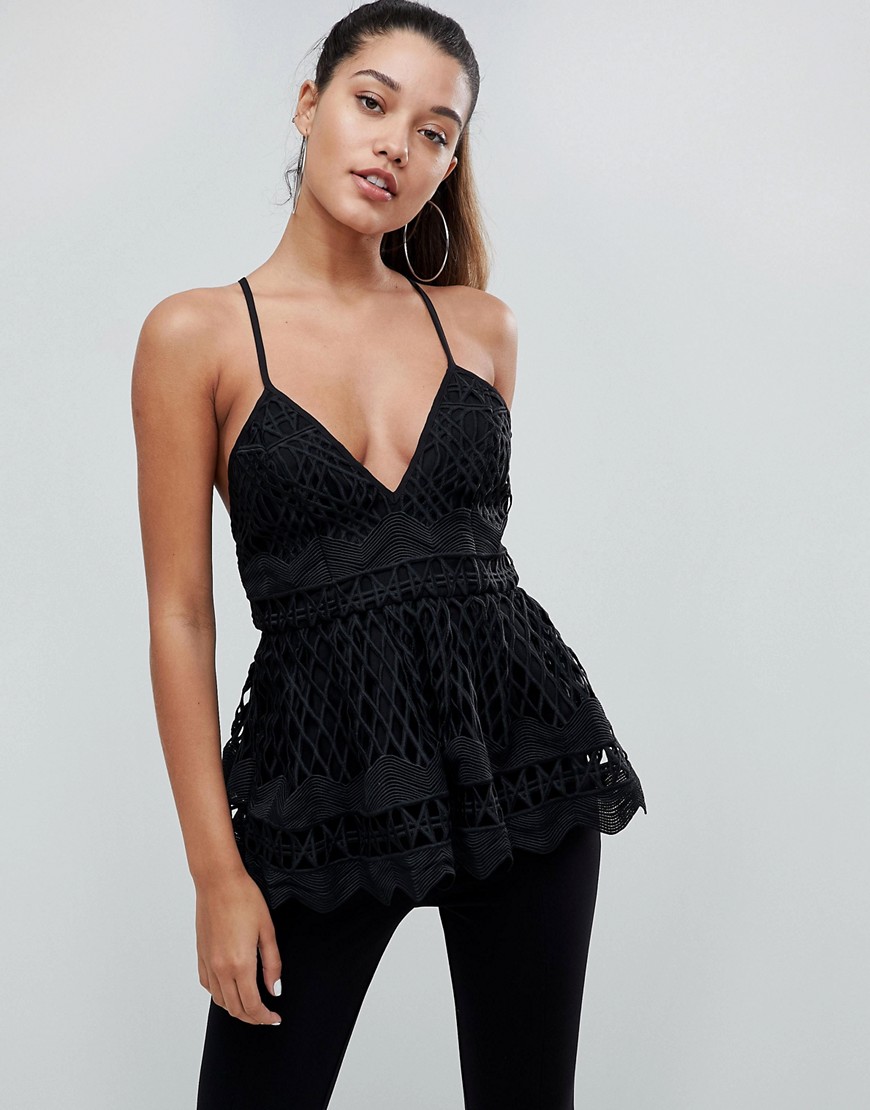 Kendall  Kylie Baby Doll Crochet Top - Black