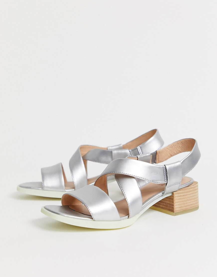 Camper metallic low heel sandal in silver