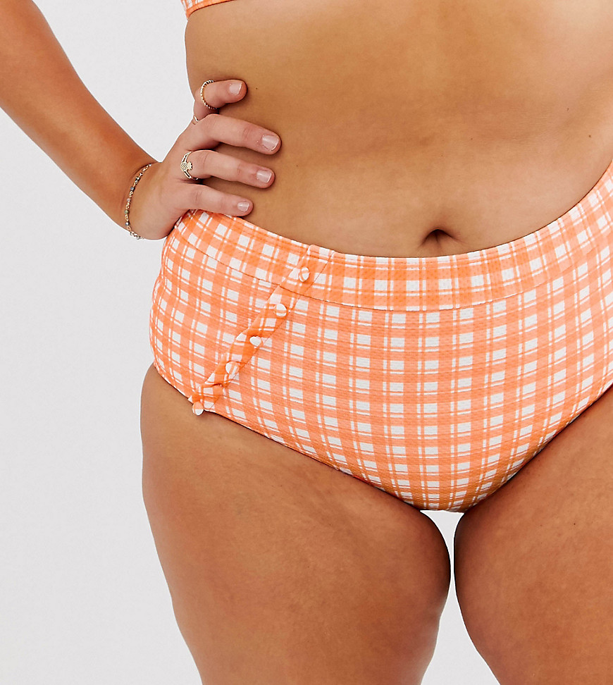 ModCloth Sissone textured high waist bikini bottom in orange check