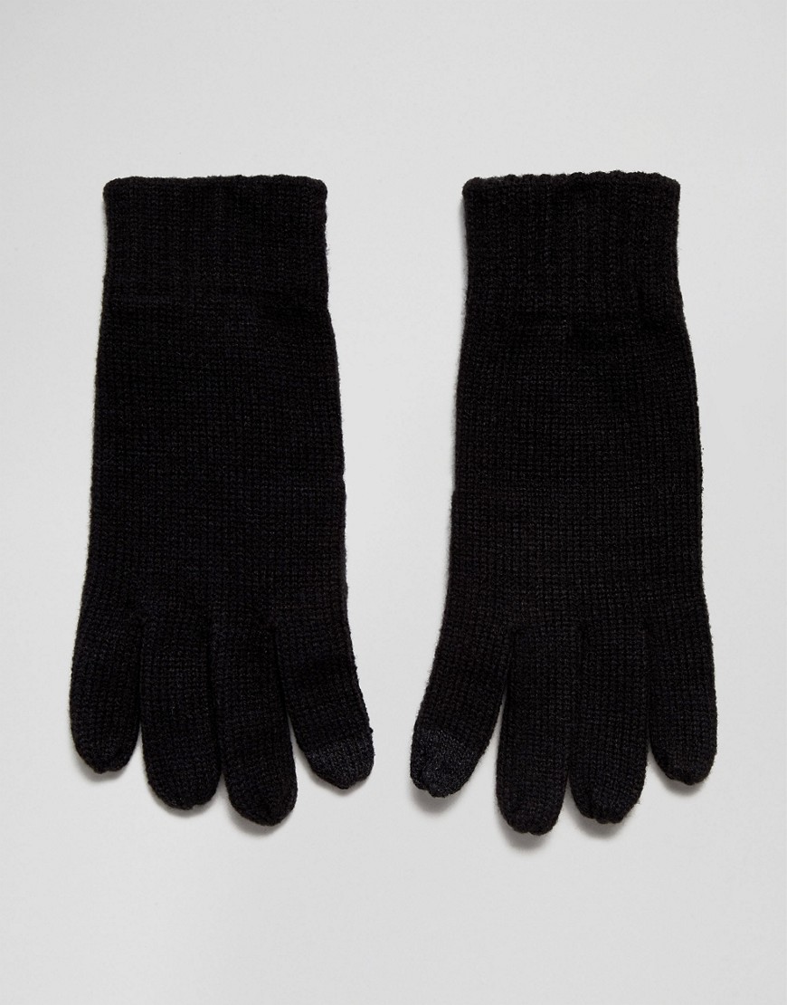 French Connection Rib Knit Touch Screen Gloves - Black