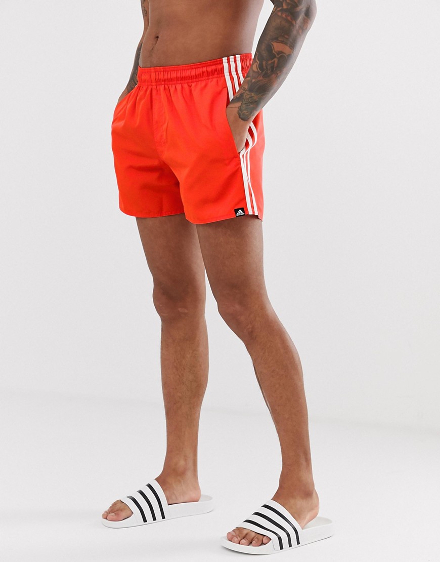 adidas performance swim shorts with stripes in red