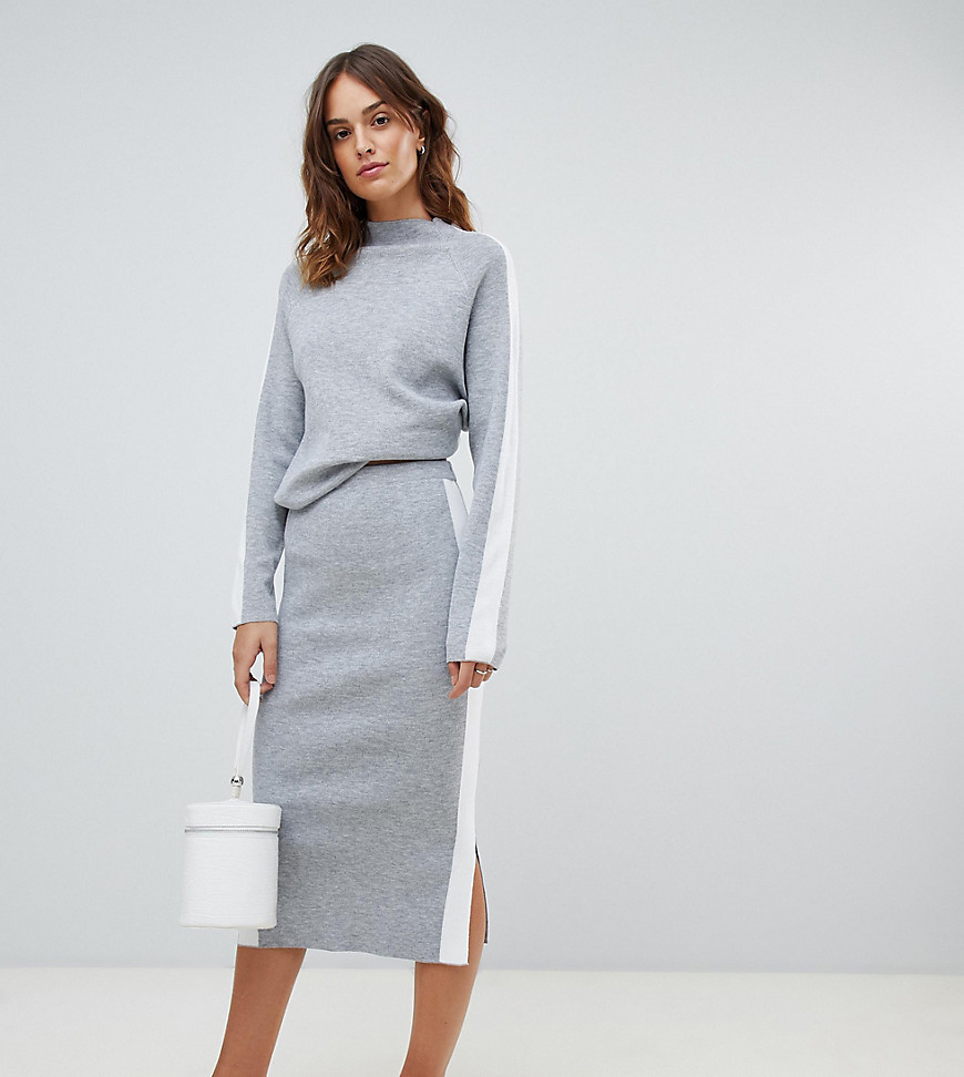 Micha Lounge knitted pencil skirt with side stripe co-ord - Grey