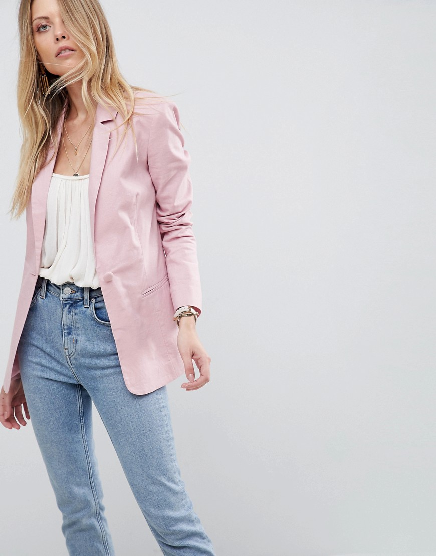 ASOS Tailored Single Breasted Linen Blazer - Pink