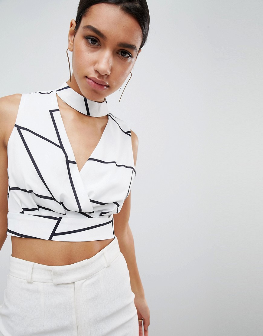 Parallel Lines Crop Wrap Top With Choker Detail