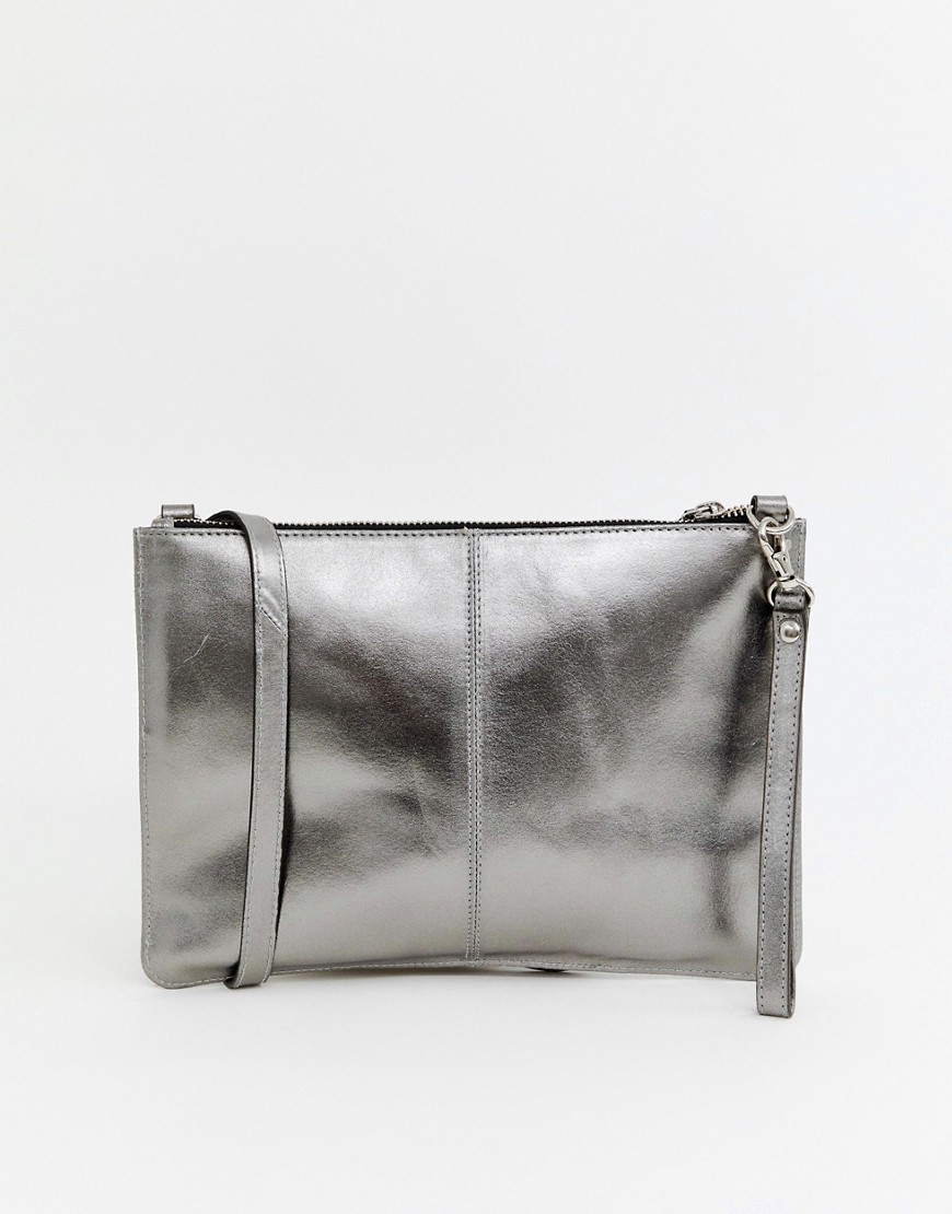 Warehouse leather across body bag in pewter