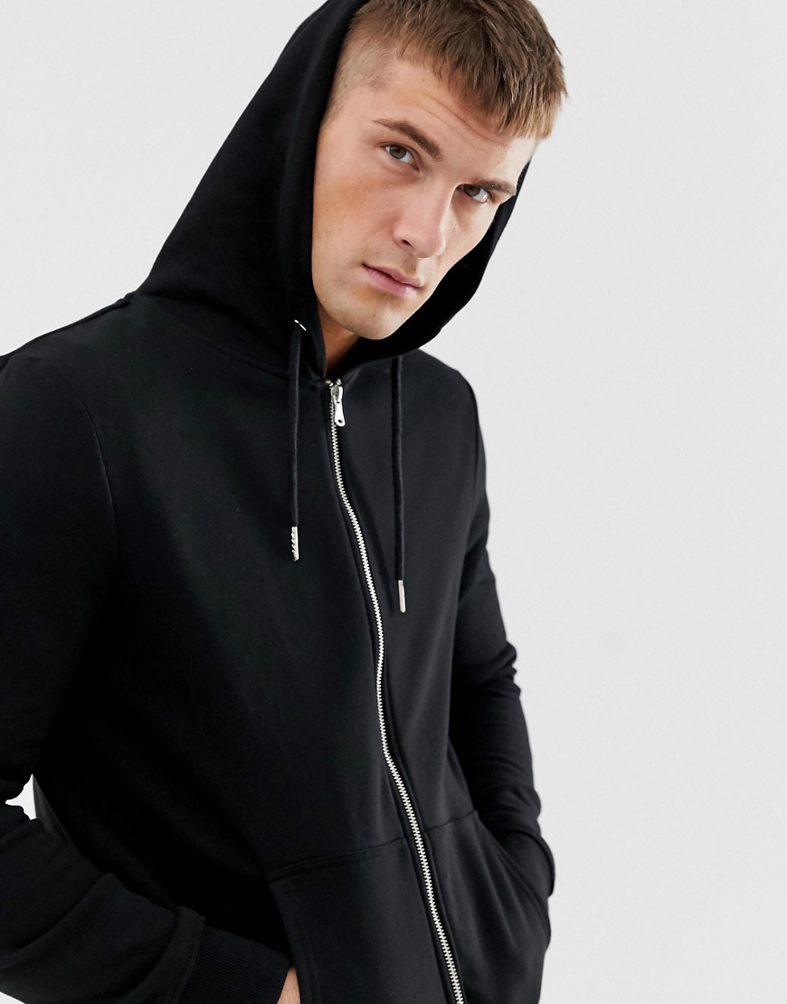 New Look zip through hoodie in black