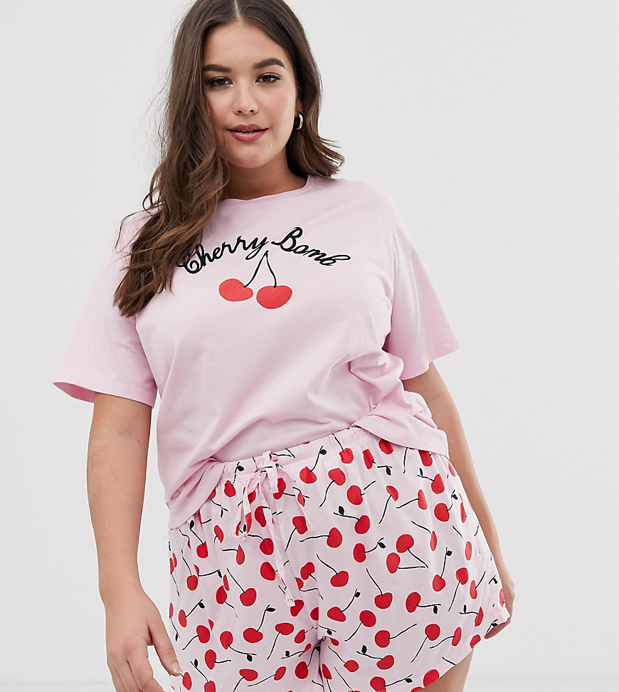 ASOS DESIGN Curve mix & match cherry pyjama jersey t-shirt