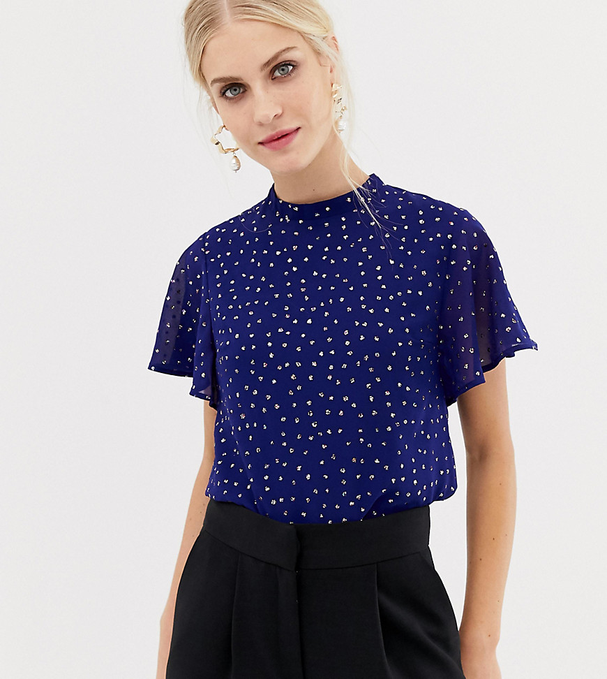 Oasis glitter spot blouse with angel sleeves in blue