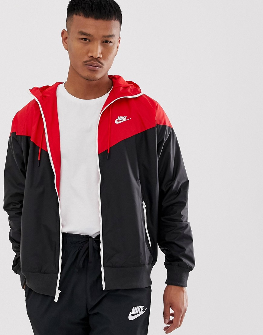Nike zip through waterproof jacket in red and black