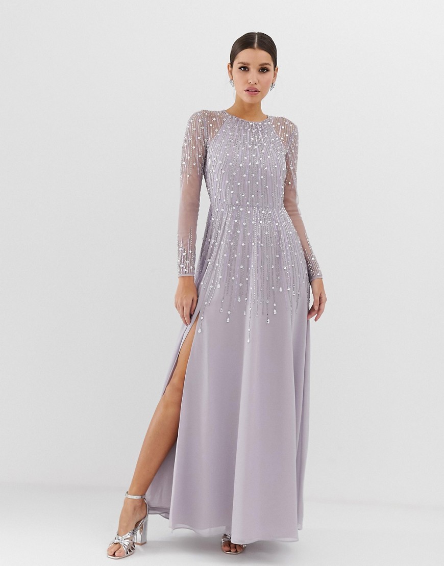 ASOS DESIGN maxi dress in delicate linear sequin with long sleeves