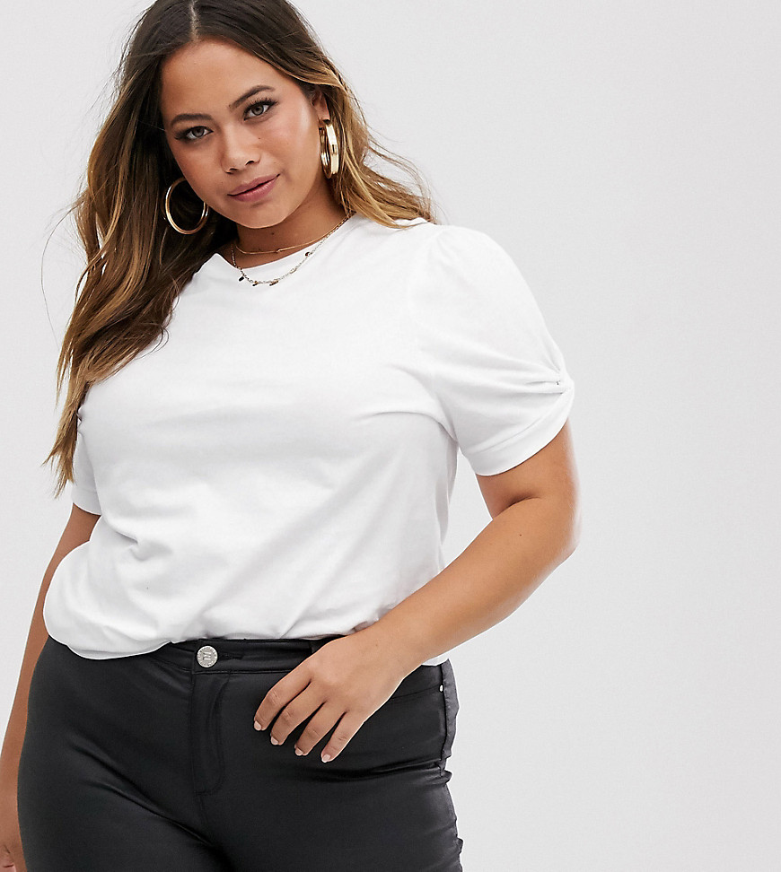 River Island Plus t-shirt with knot sleeves in white