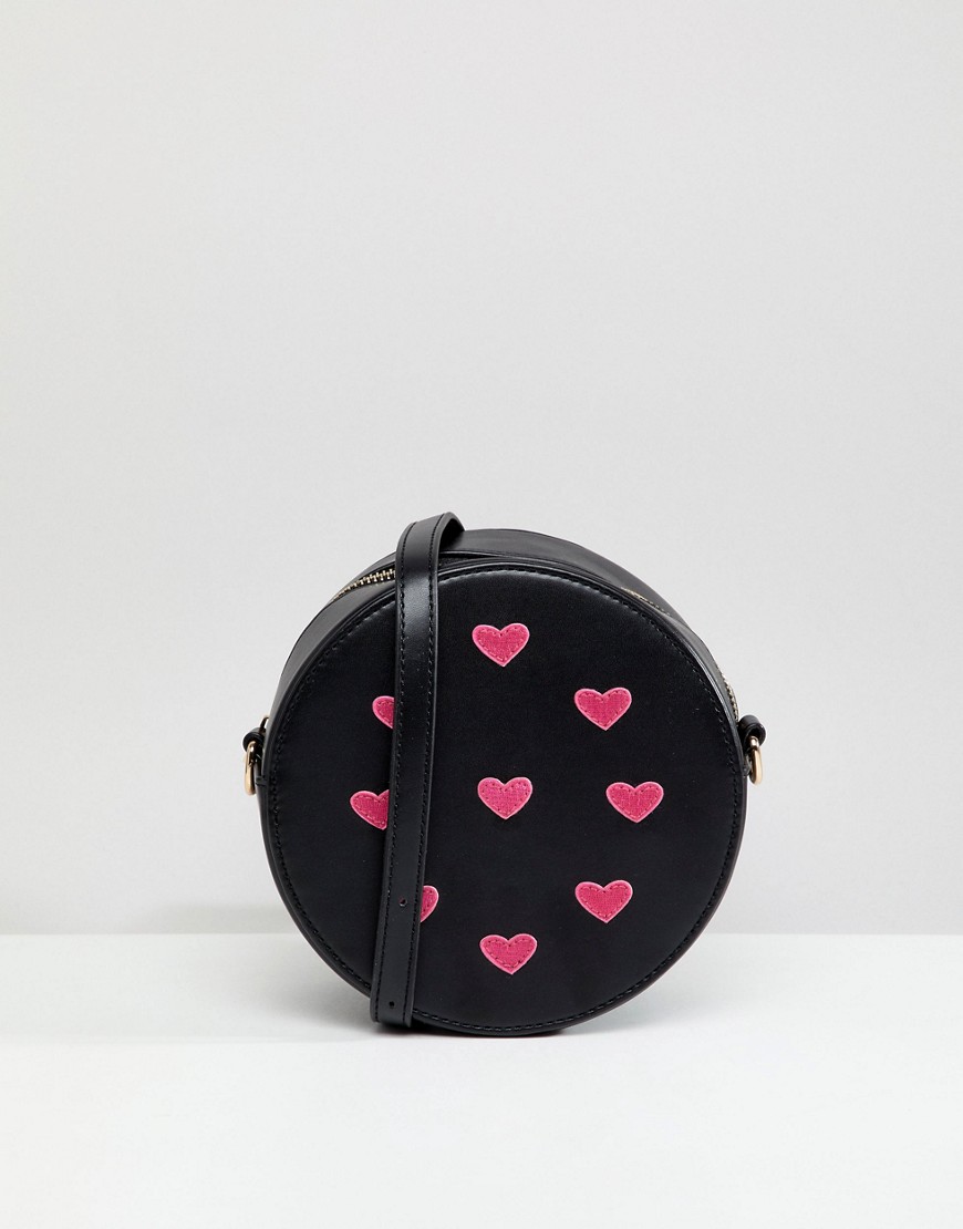 Liquorish Heart Embellished Round Across Body Bag