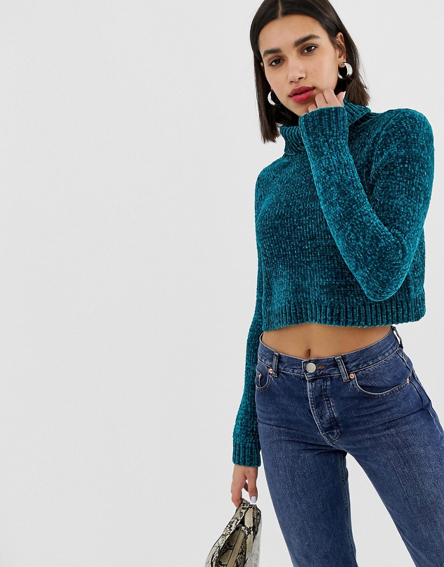 ASOS DESIGN crop jumper with high neck in chenille