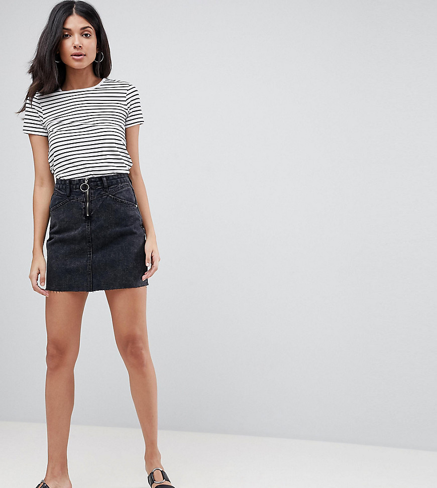 Brave Soul Tall Suzy Denim Skirt With Ring Zip Detail - Black