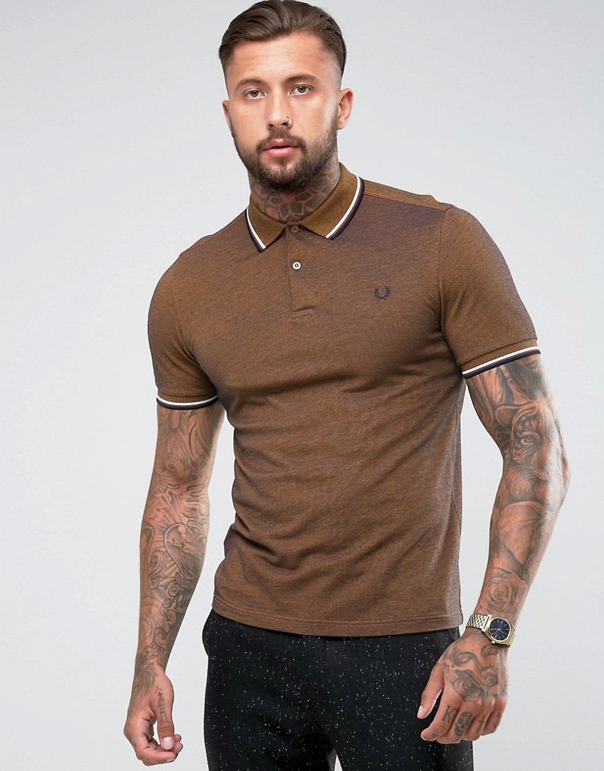 Fred Perry Slim Fit Tipped Oxford Weave Polo In Mustard - Amber oxford