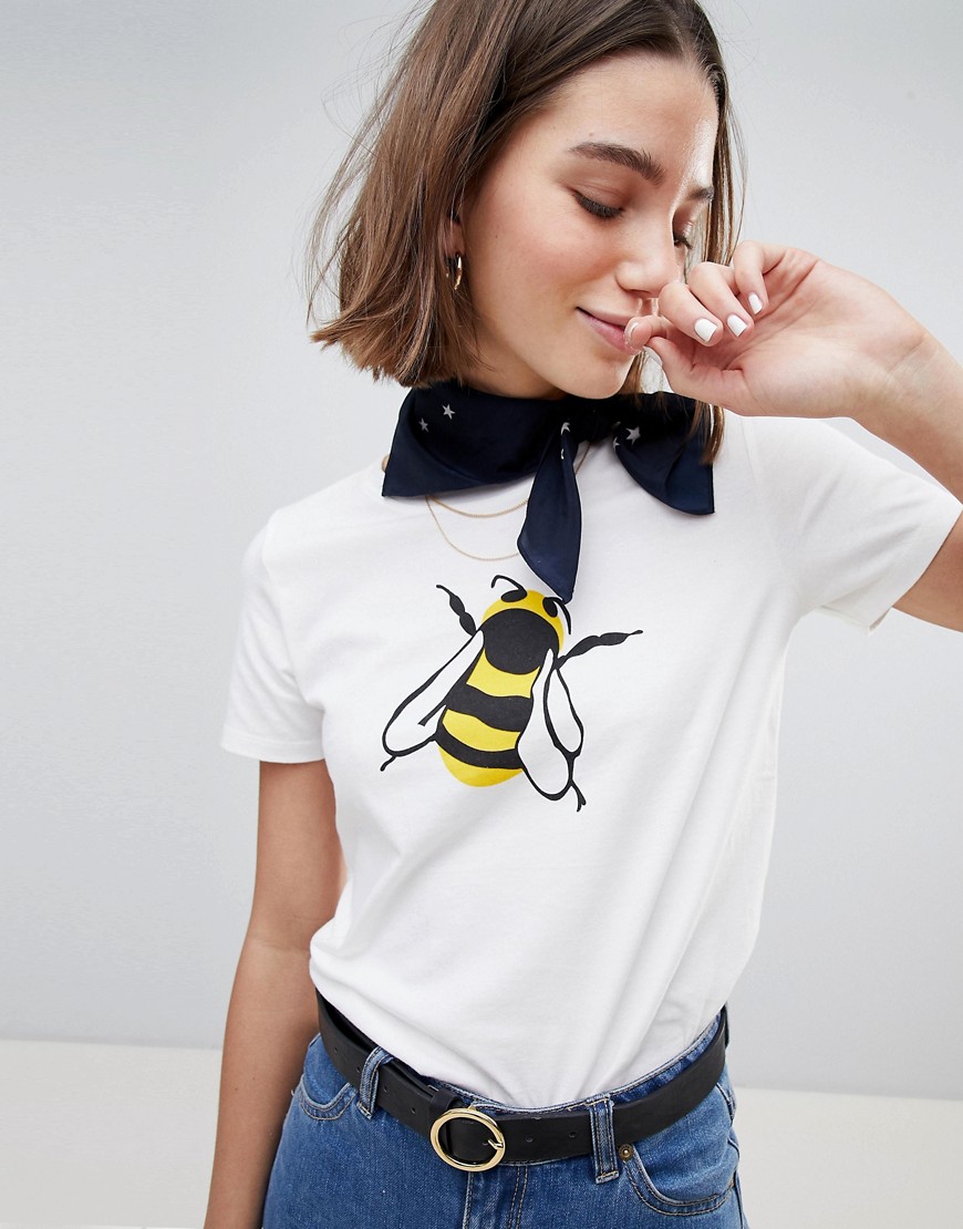People Tree X Peter Jenson T-Shirt With Bee Print - White