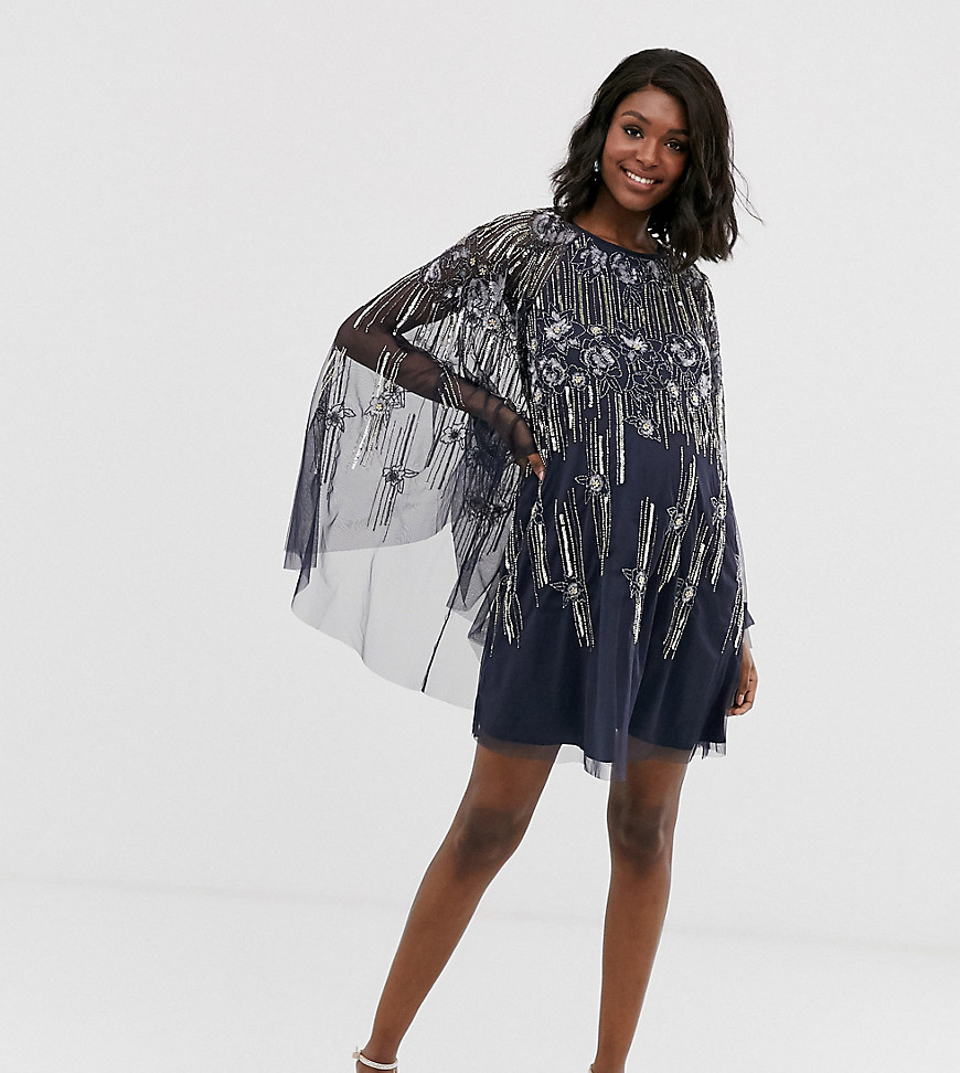 ASOS DESIGN Maternity cape mini dress in linear and floral pearl and sequin