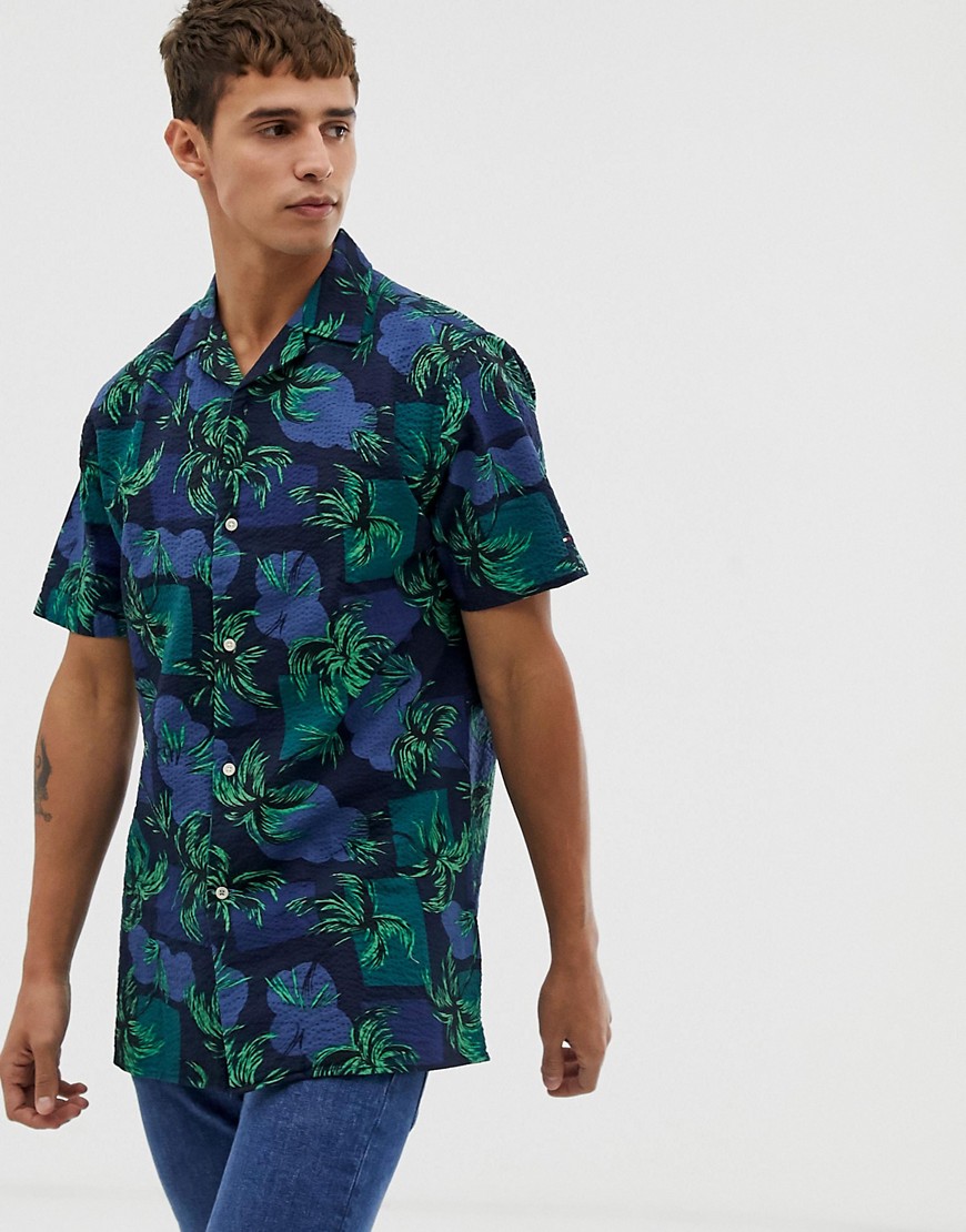 Tommy Hilfiger short sleeve shirt palm tree print in navy