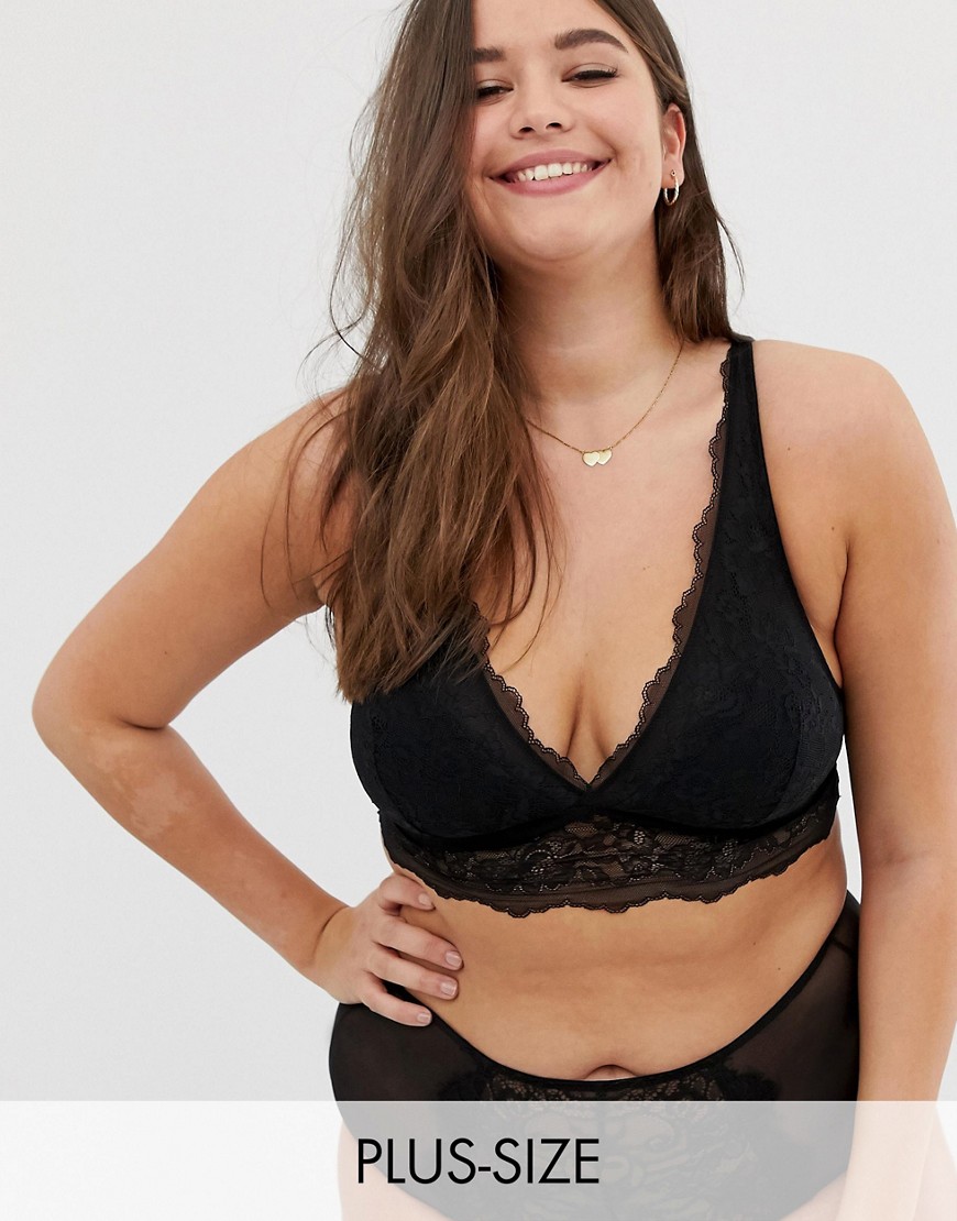 New Look Curve high apex lace bralet in black