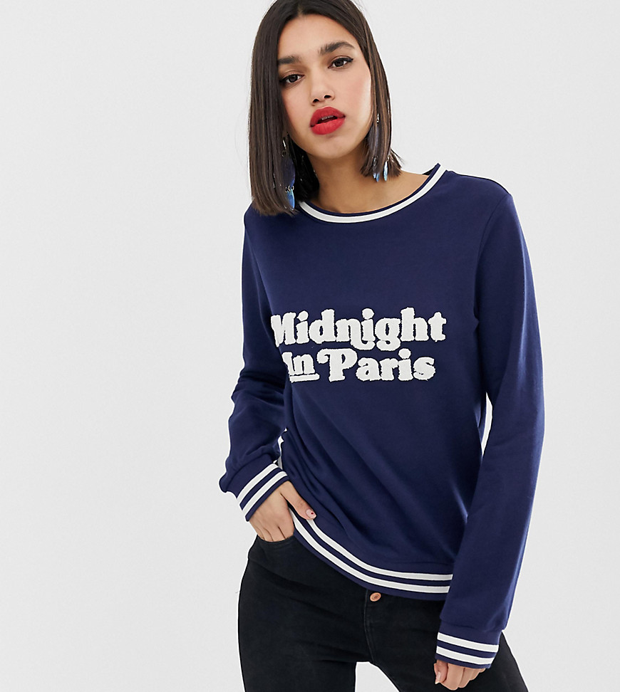 Warehouse slogan sweatshirt with contrast tipping in navy