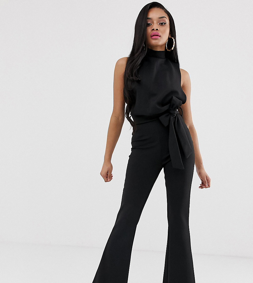 PrettyLittleThing Petite high neck jumpsuit in black