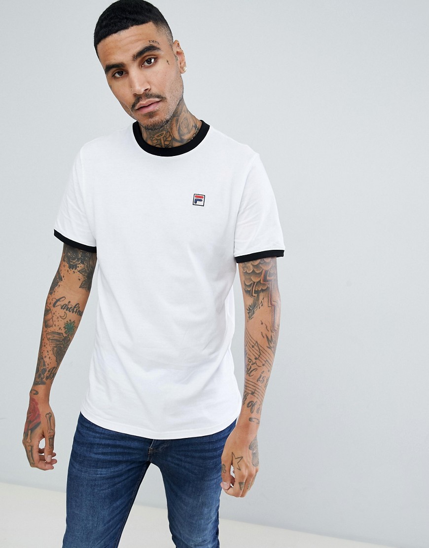 Fila White Line Ringer T-Shirt With Small Logo In White