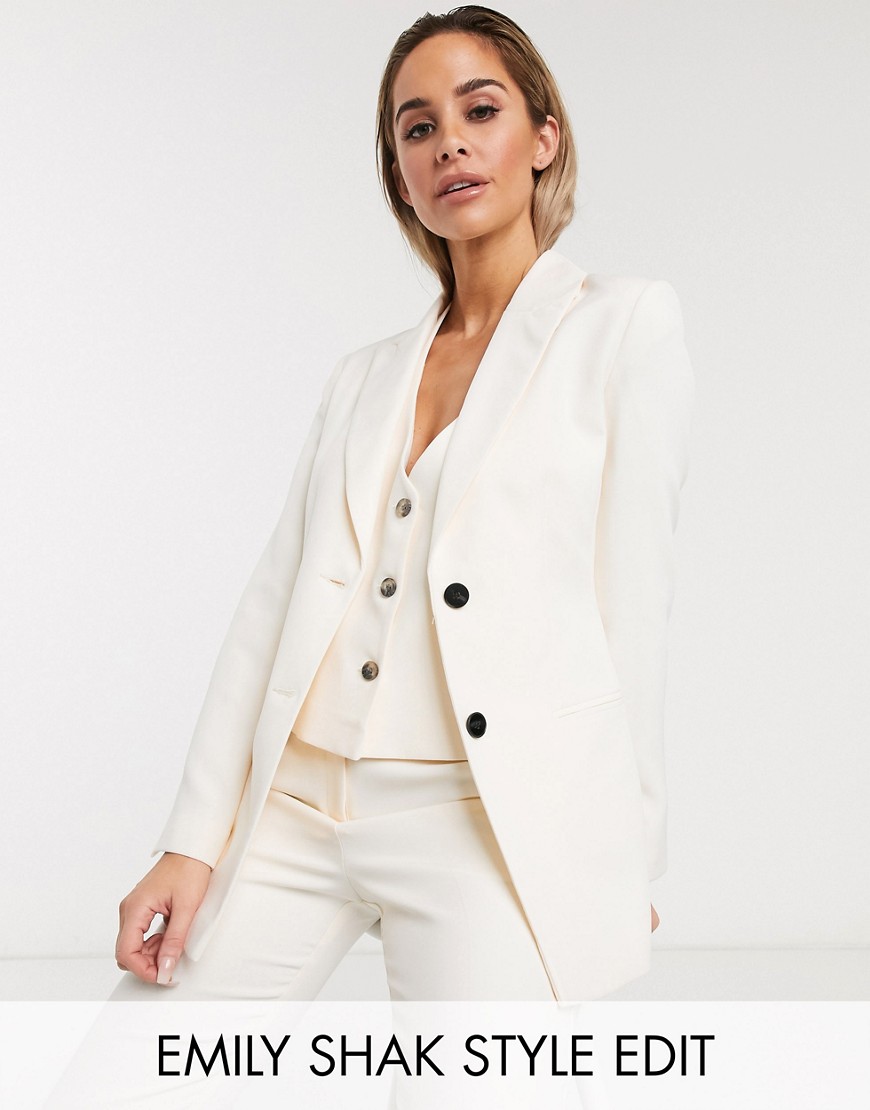 Asos Design Pop Waisted Suit Blazer In Ivory-white