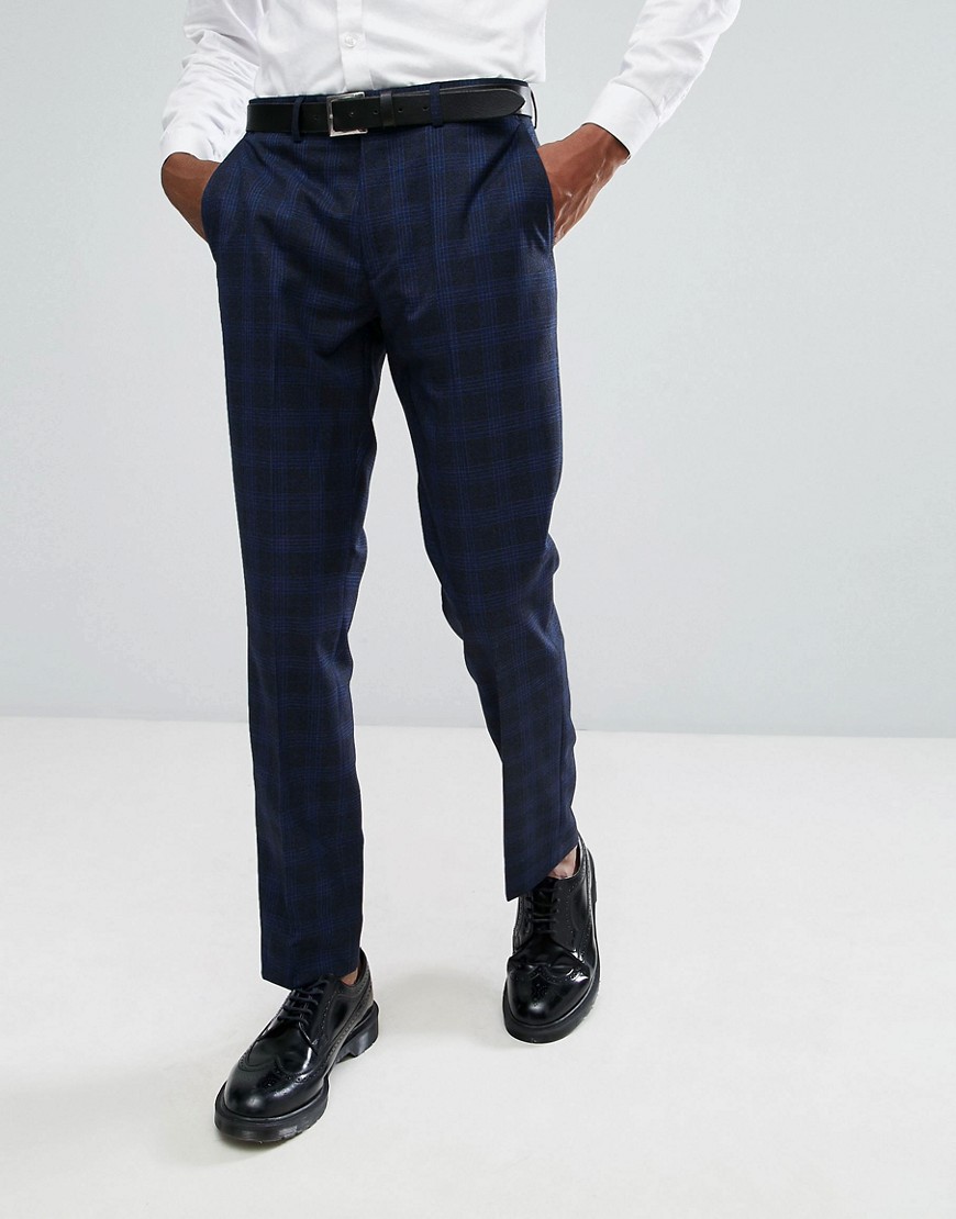 Rudie Blue Prince Of Wales Check Skinny Fit Suit Trousers