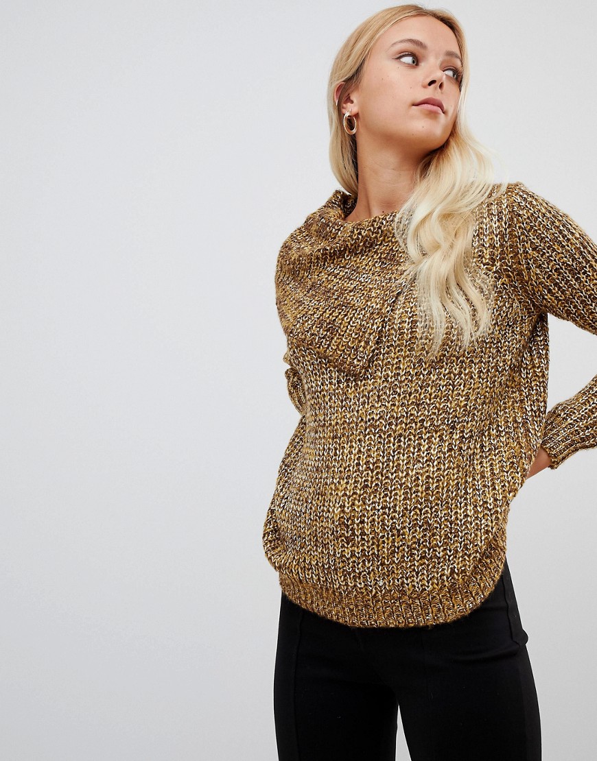 QED London Ribbed Jumper with Open Neck - Gold