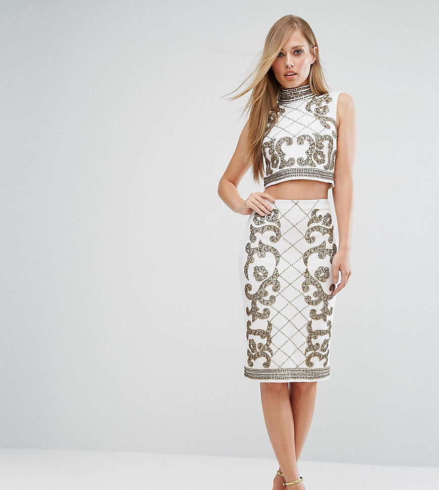 Starlet Baroque Embellished Midi Skirt Co Ord - White