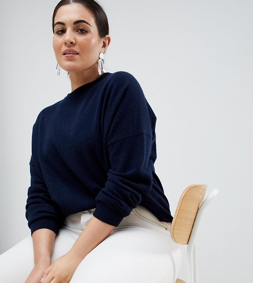ASOS WHITE Curve 100% cashmere jumper with crew neck - Navy