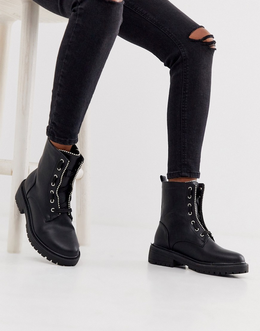 Lost Ink lace up utility boot in black