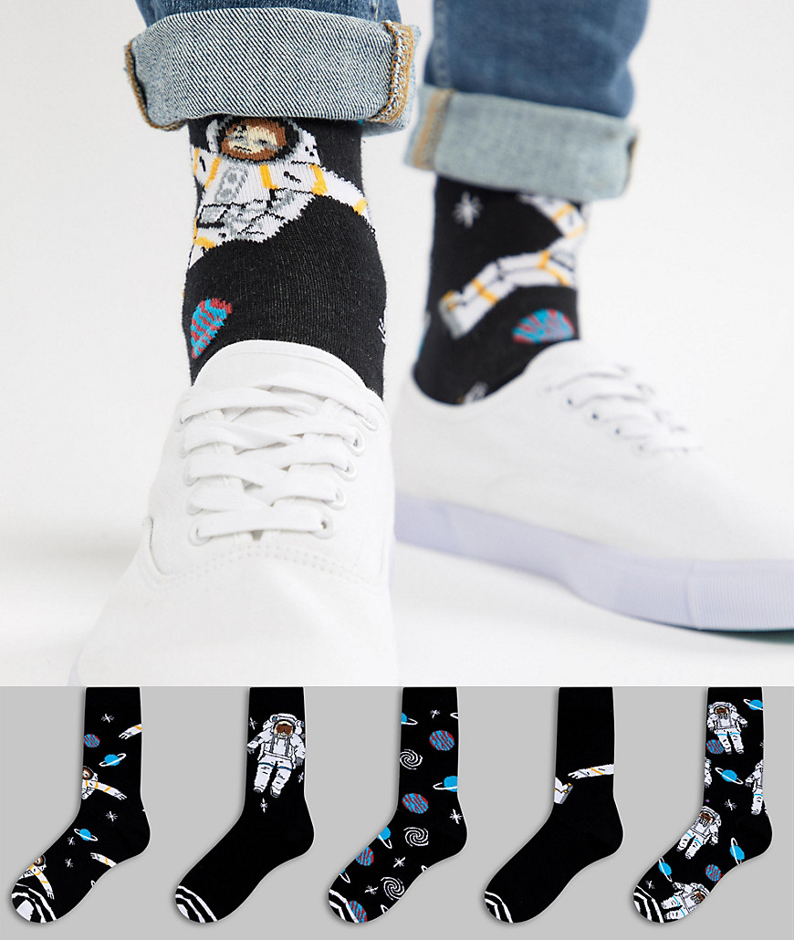 ASOS DESIGN socks with sloth in space design 5 pack - Multi