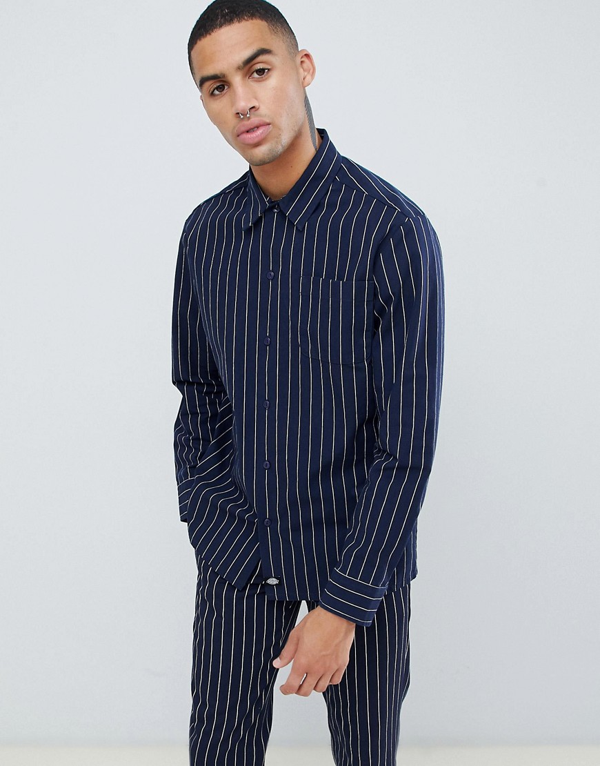Dickies stripe long sleeve shirt in dark blue - Navy