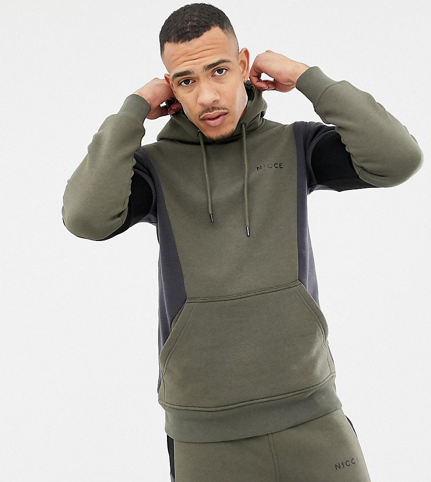 Nicce hoodie in khaki with contrasting panels exclusive to ASOS