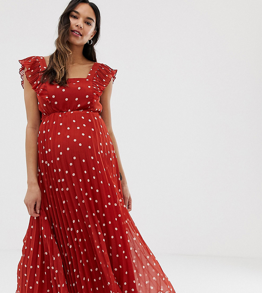 ASOS DESIGN Maternity pleated skater midi dress with square neck in rust spot
