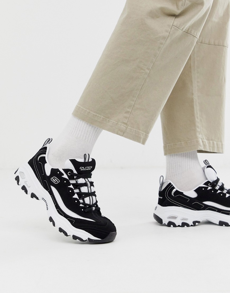 Skechers d'lites chunky trainers in black white